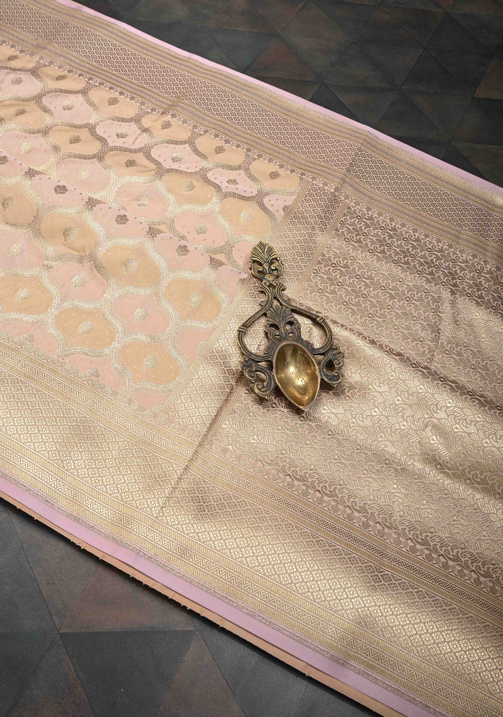 Exquisite Blush Pink Banarasi Semi Silk Saree with Trellis Design and Zari Border