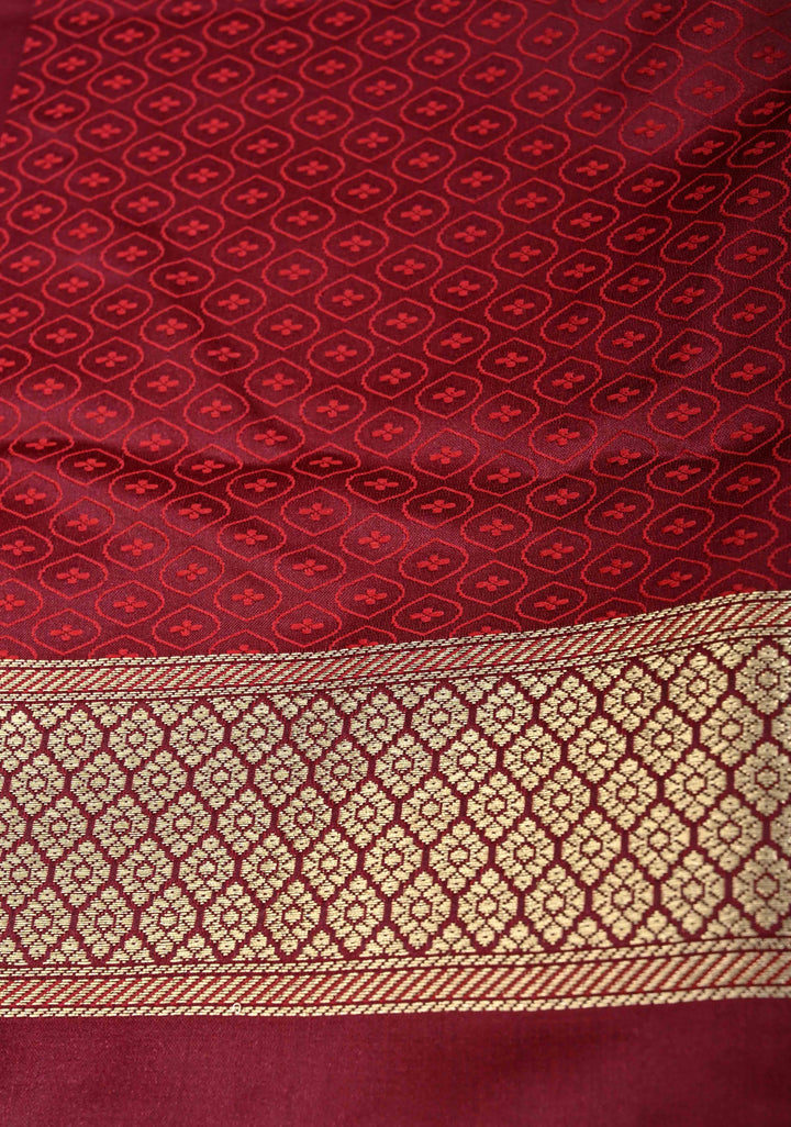 Dark Red and purple tone Exquisite Meenakari Moroccan Design Semi Silk Saree and zari border