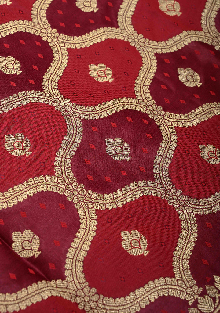Dark Red and purple tone Exquisite Meenakari Moroccan Design Semi Silk Saree and zari border