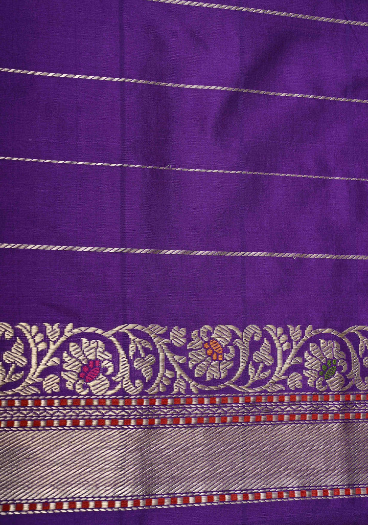 Purple Banarasi Pure Katan Silk Saree with Zari Butta and Meenakari Distinct Motifs on Border | SILK MARK CERTIFIED