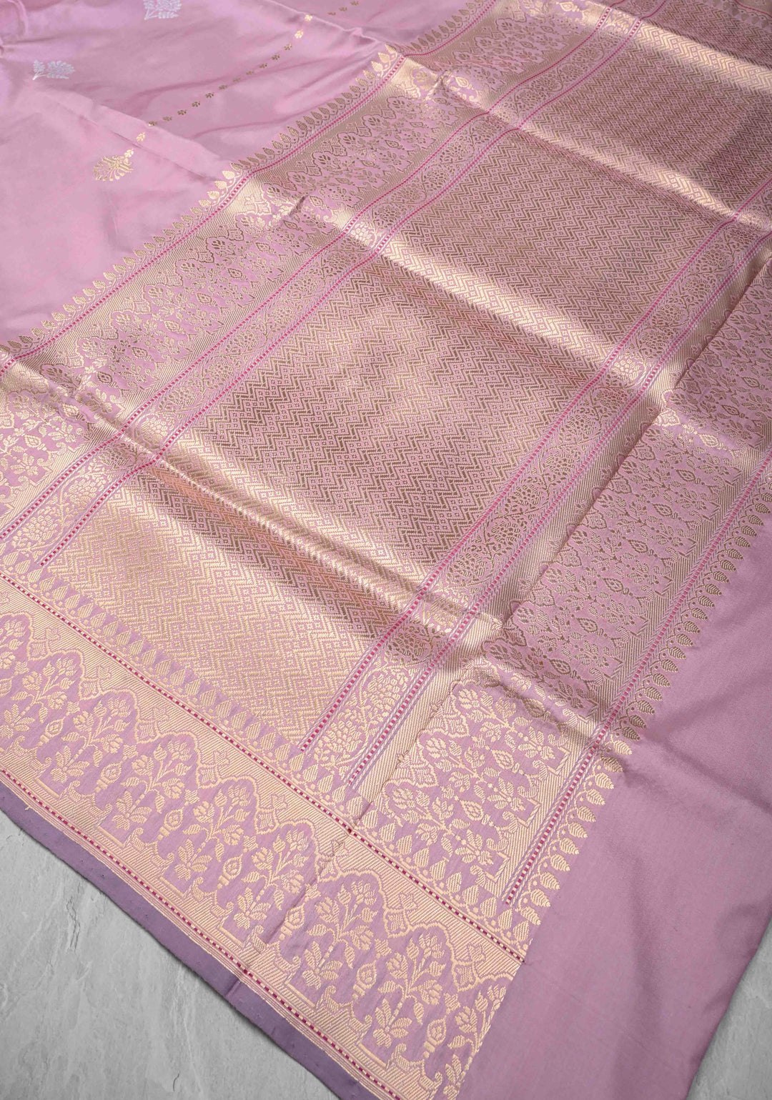 Faded Pink Banarasi Pure Katan Silk Saree with Meenakari Floral Butta and Zari Border | SILK MARK CERTIFIED