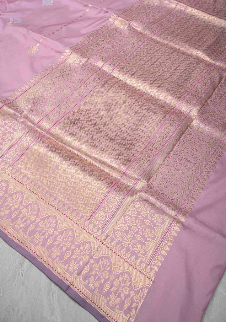Faded Pink Banarasi Pure Katan Silk Saree with Meenakari Floral Butta and Zari Border | SILK MARK CERTIFIED
