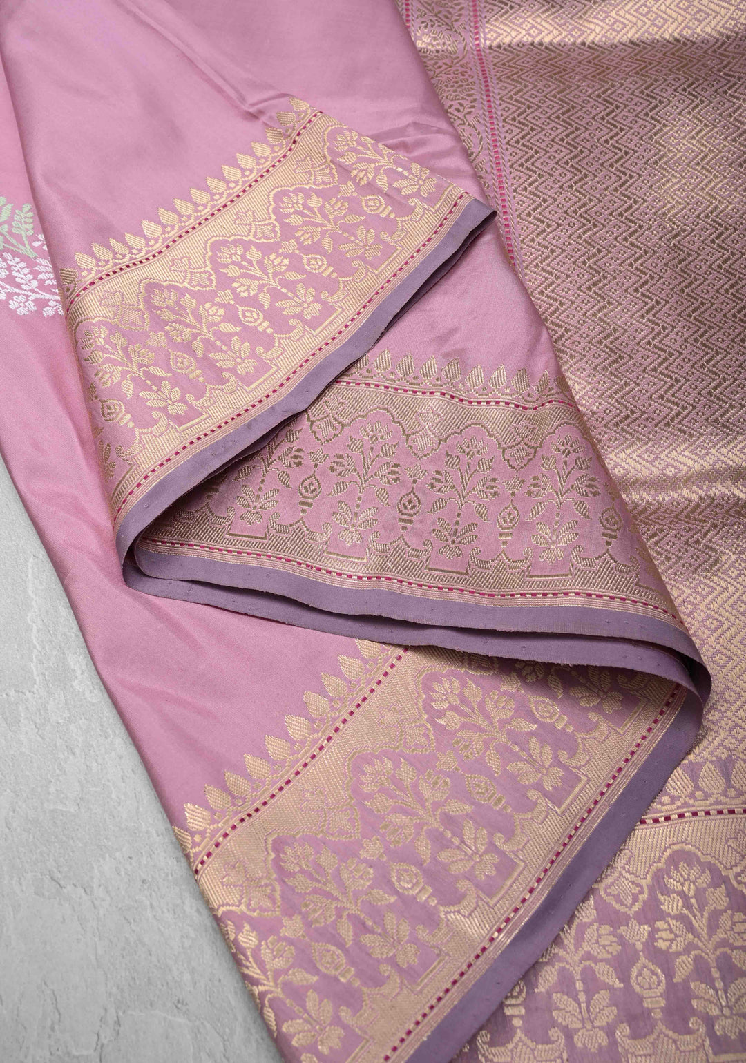Faded Pink Banarasi Pure Katan Silk Saree with Meenakari Floral Butta and Zari Border | SILK MARK CERTIFIED