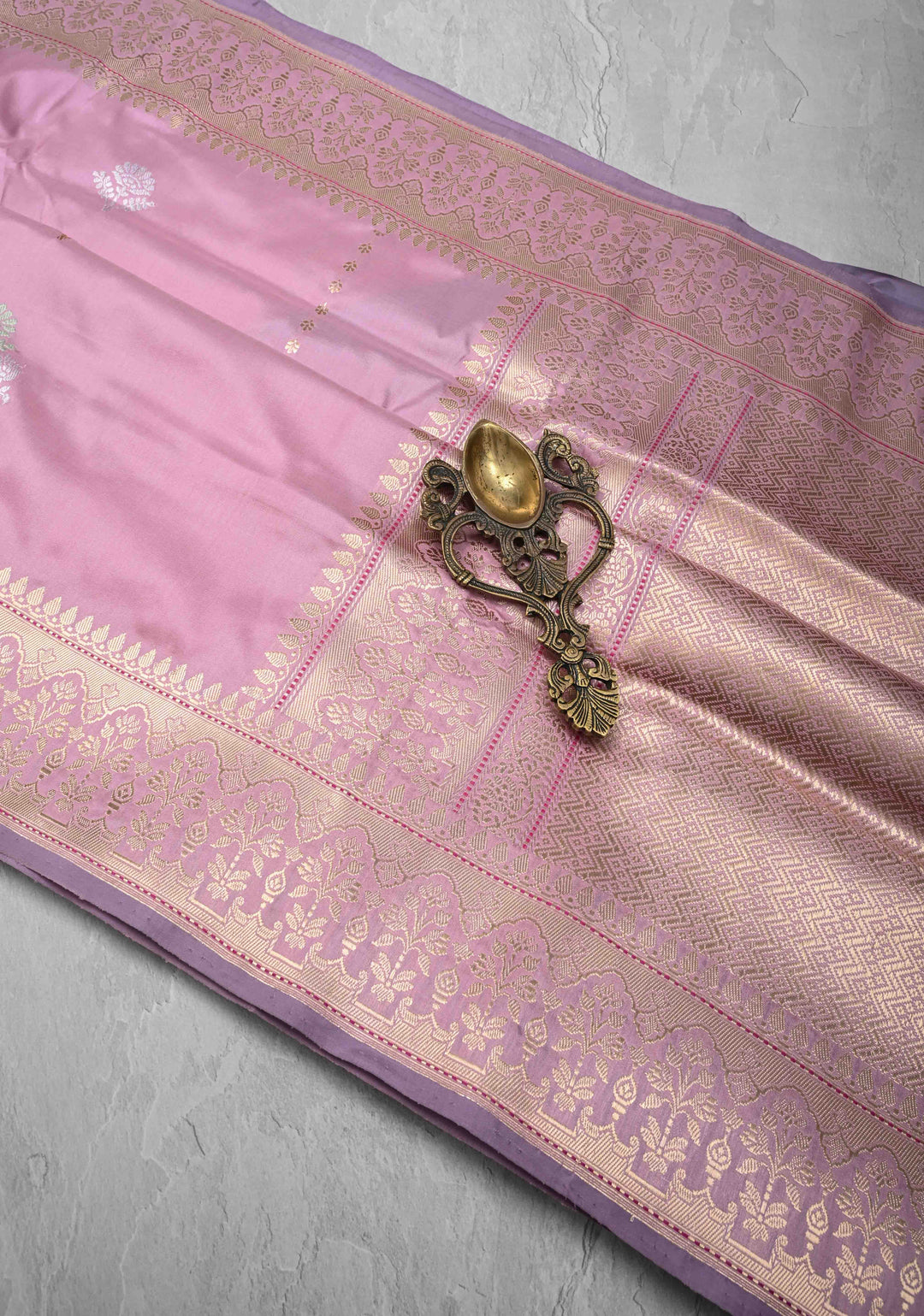 Faded Pink Banarasi Pure Katan Silk Saree with Meenakari Floral Butta and Zari Border | SILK MARK CERTIFIED