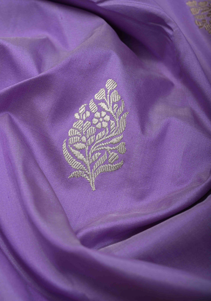 Lavender Banarasi Pure Katan Silk Saree with Sona Rupa Buttas and Meenakari Zari Border | SILK MARK CERTIFIED