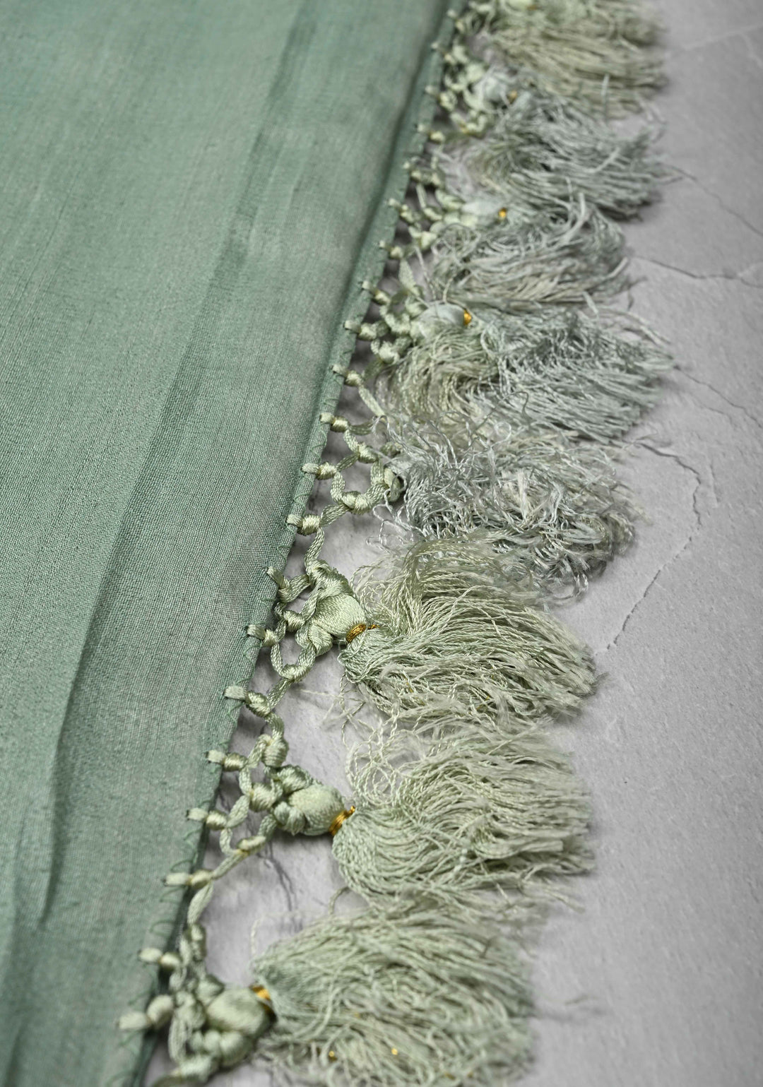 Exquisite Sage Green Banarasi Tussar Georgette Saree with Brush Dye Floral Buttas and Border | SILK MARK CERTIFIED