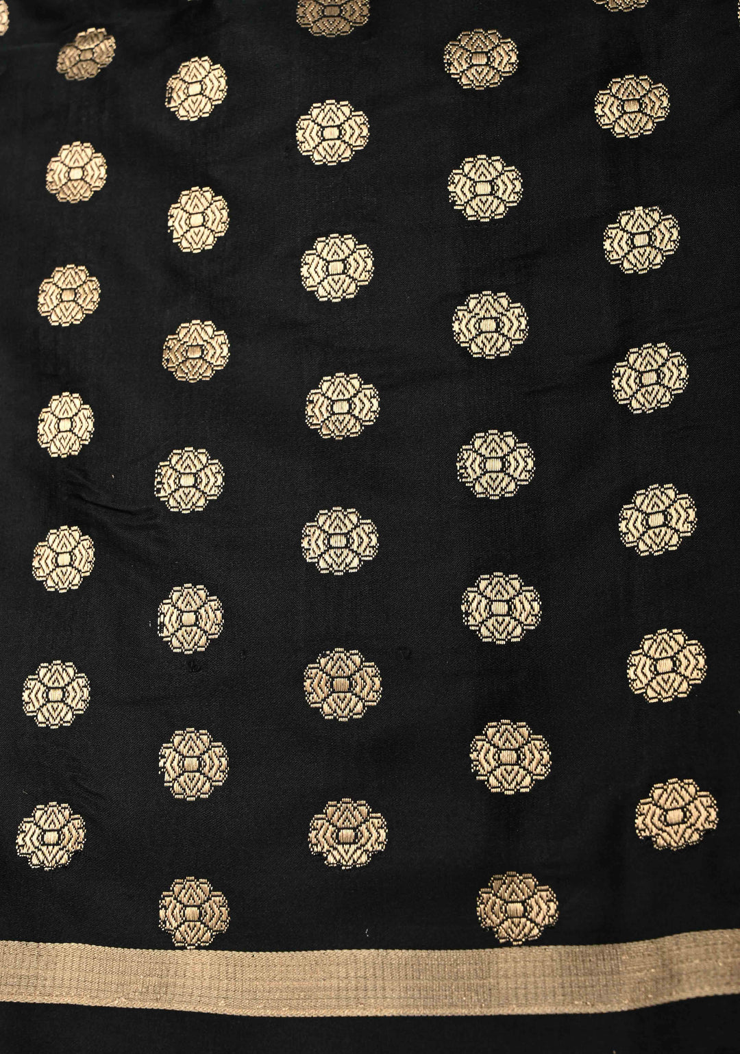 Black Banarasi Mashru Silk Saree with Jhumka Buttas and Minimal Zari Border | SILK MARK CERTIFIED