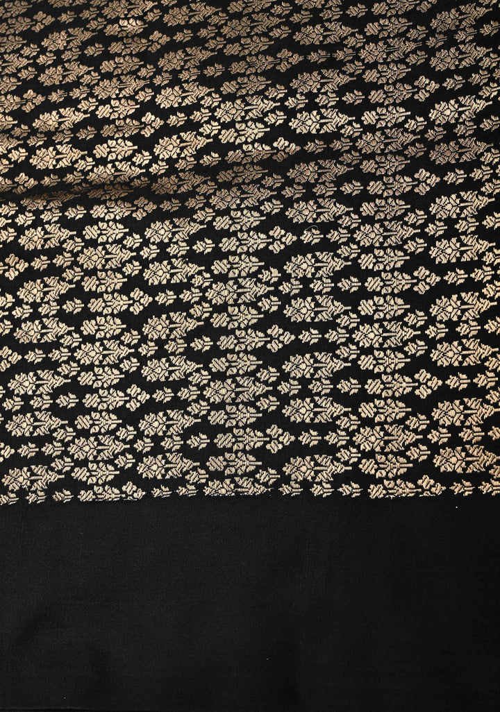 Stunning Black Tanchoi Banarasi Satin Silk Saree with Floral Jaal and Zari Border | SILK MARK CERTIFIED
