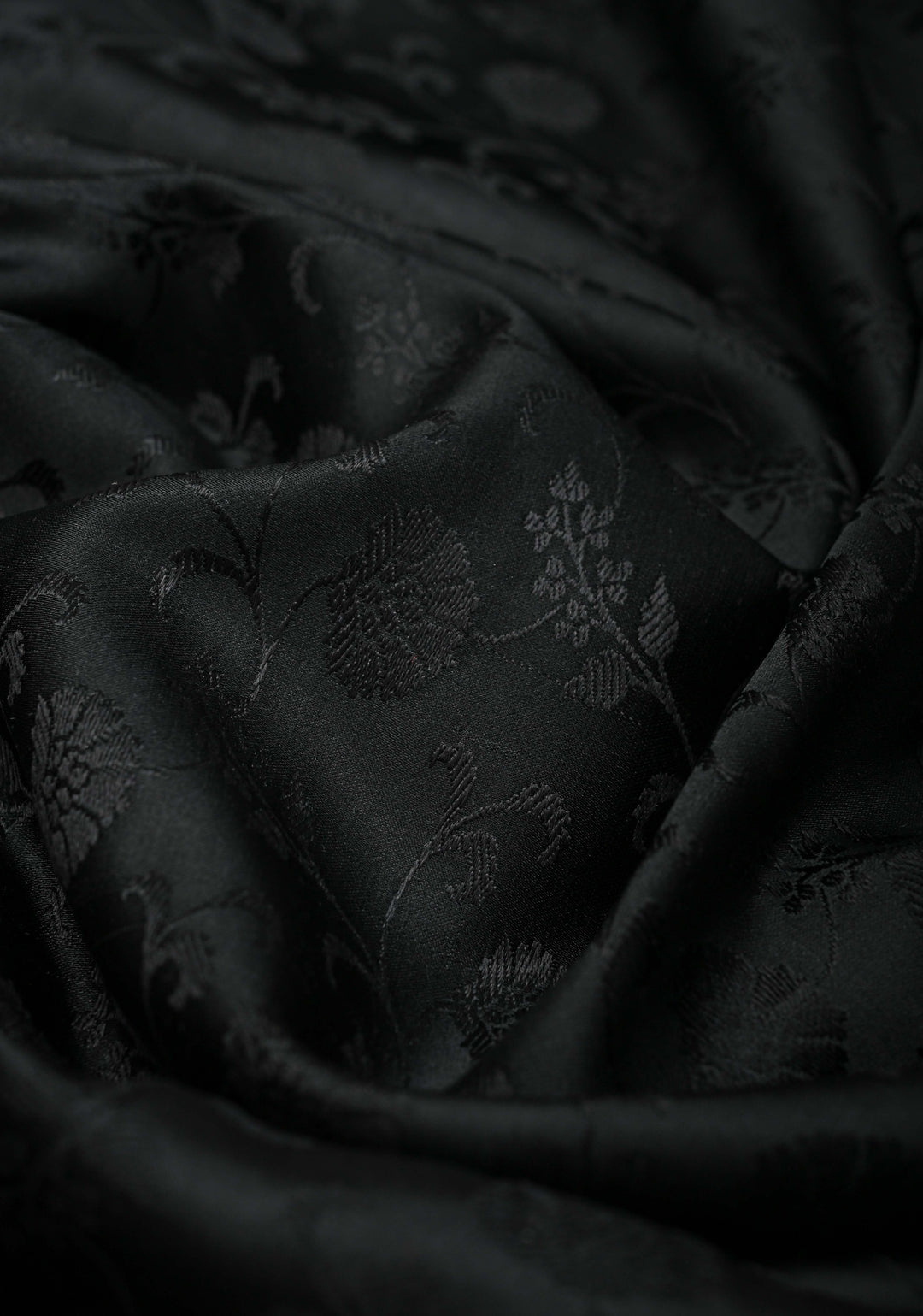 Stunning Black Tanchoi Banarasi Satin Silk Saree with Floral Jaal and Zari Border | SILK MARK CERTIFIED