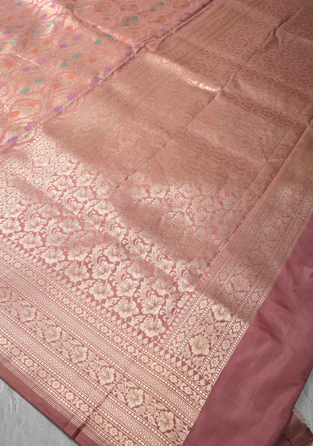 Dusty Rose Pure Banarasi Katan Silk Saree with Meenakari Brocade and Zari Border  | SILK MARK CERTIFIED