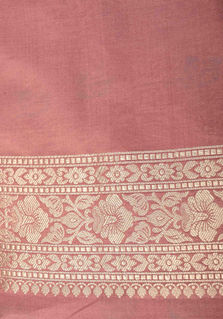 Dusty Rose Pure Banarasi Katan Silk Saree with Meenakari Brocade and Zari Border  | SILK MARK CERTIFIED