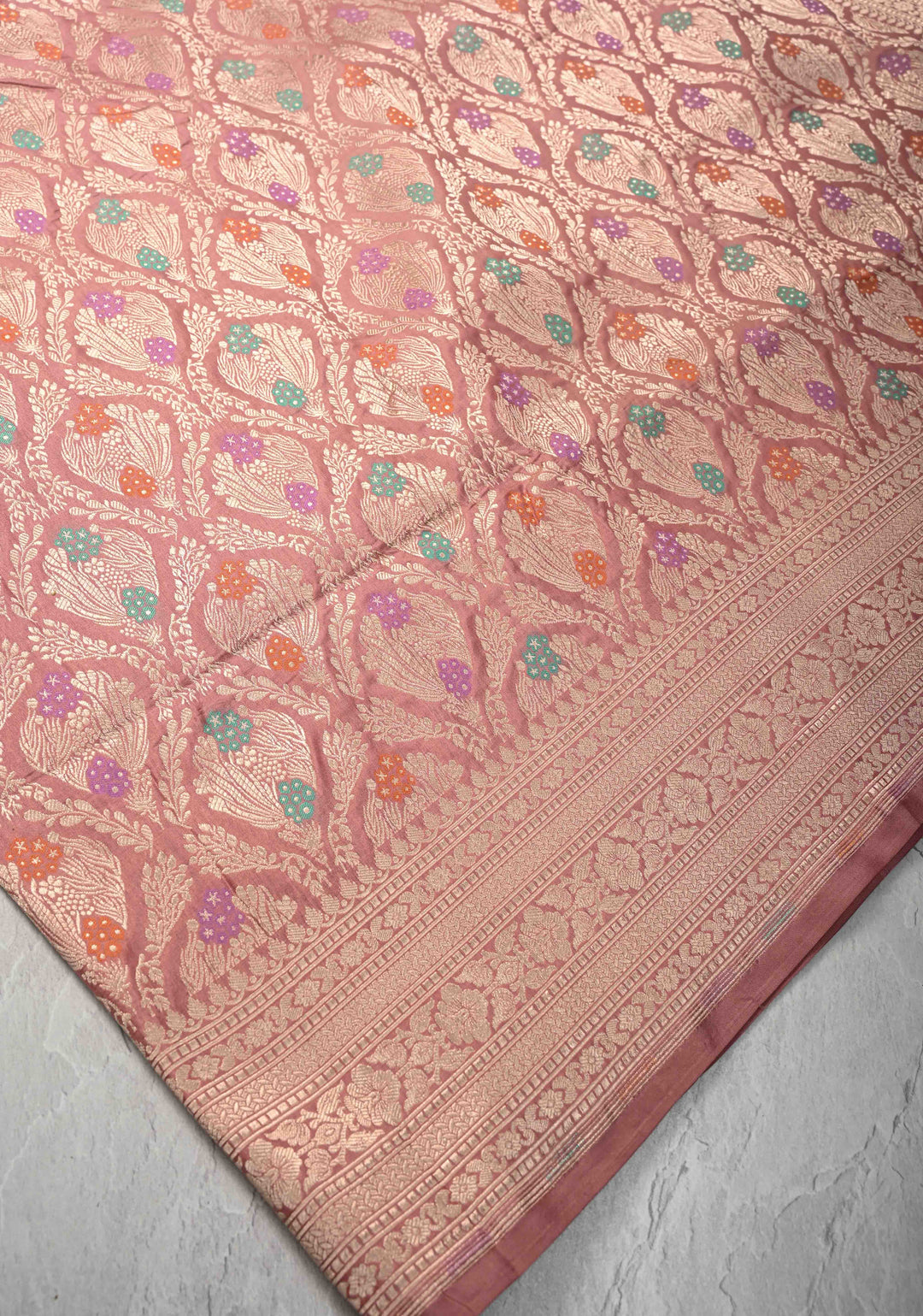 Dusty Rose Pure Banarasi Katan Silk Saree with Meenakari Brocade and Zari Border  | SILK MARK CERTIFIED