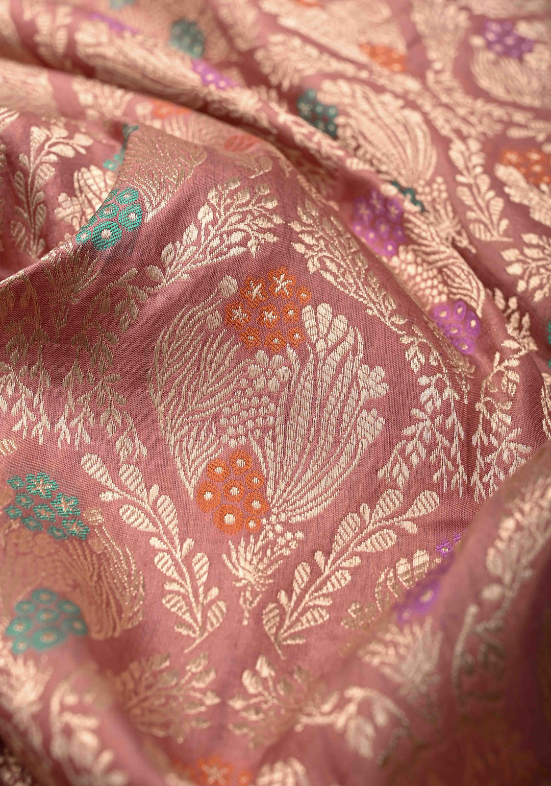 Dusty Rose Pure Banarasi Katan Silk Saree with Meenakari Brocade and Zari Border  | SILK MARK CERTIFIED