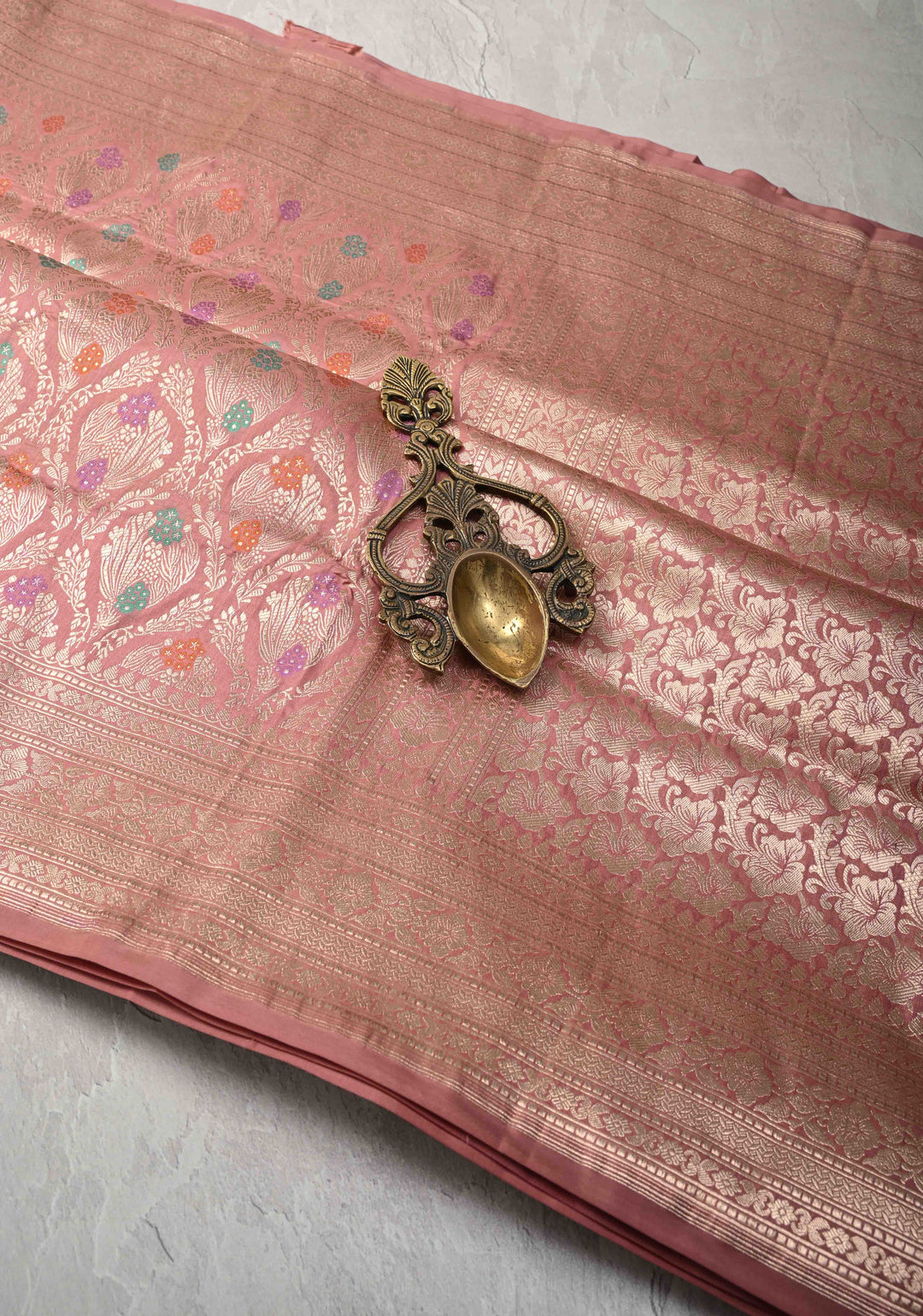 Dusty Rose Pure Banarasi Katan Silk Saree with Meenakari Brocade and Zari Border  | SILK MARK CERTIFIED