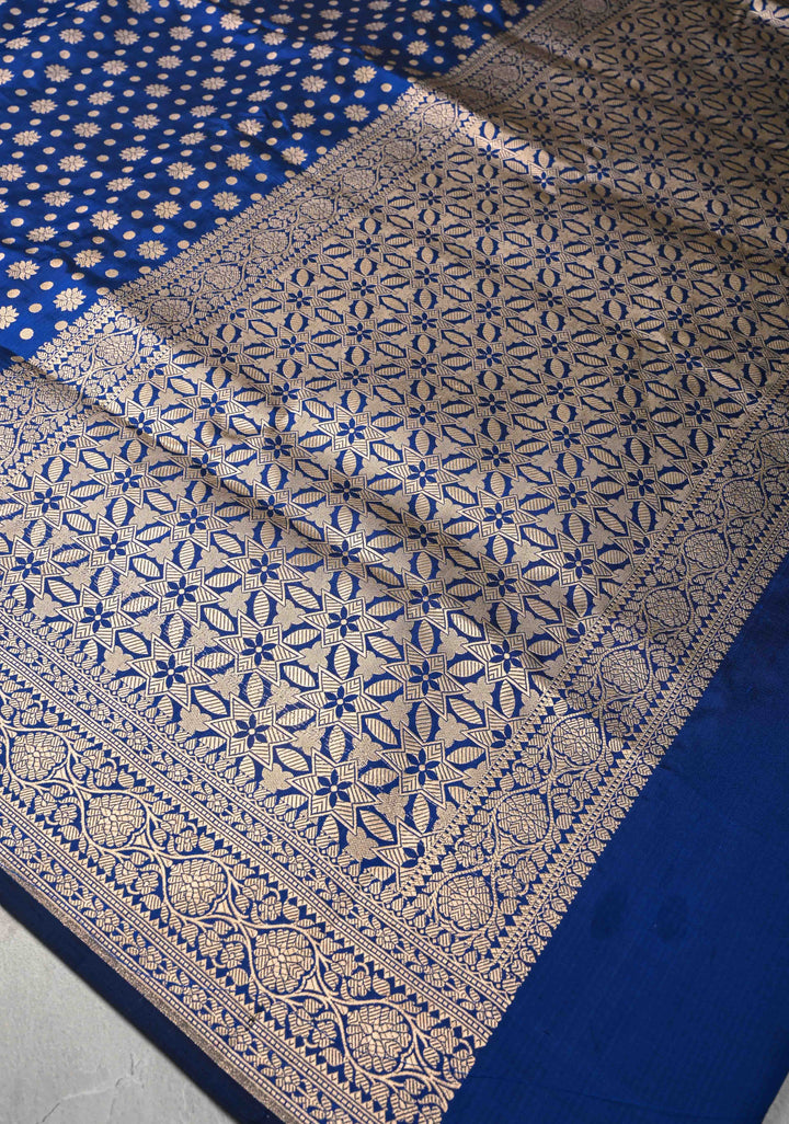 Navy Blue Pure Banarasi Katan Silk Saree with Brocade and Zari Border | SILK MARK CERTIFIED