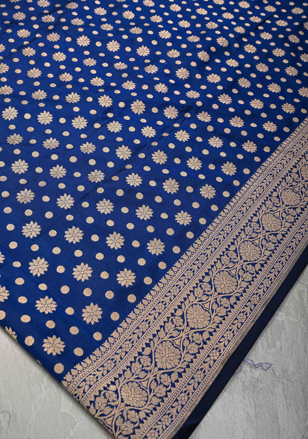Navy Blue Pure Banarasi Katan Silk Saree with Brocade and Zari Border | SILK MARK CERTIFIED