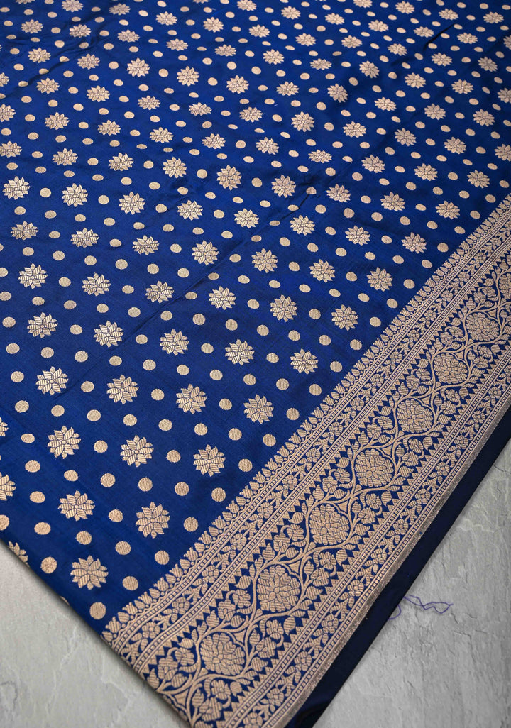 Navy Blue Pure Banarasi Katan Silk Saree with Brocade and Zari Border | SILK MARK CERTIFIED