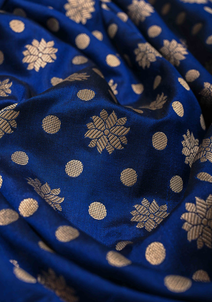 Navy Blue Pure Banarasi Katan Silk Saree with Brocade and Zari Border | SILK MARK CERTIFIED