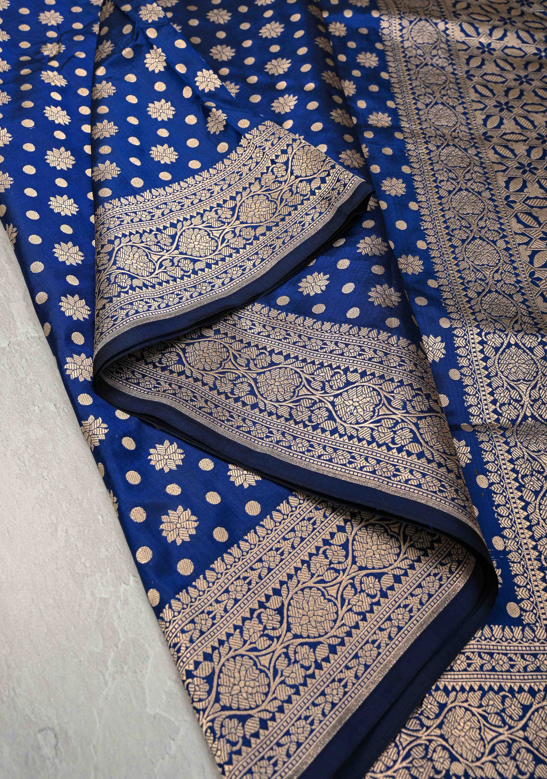 Navy Blue Pure Banarasi Katan Silk Saree with Brocade and Zari Border | SILK MARK CERTIFIED