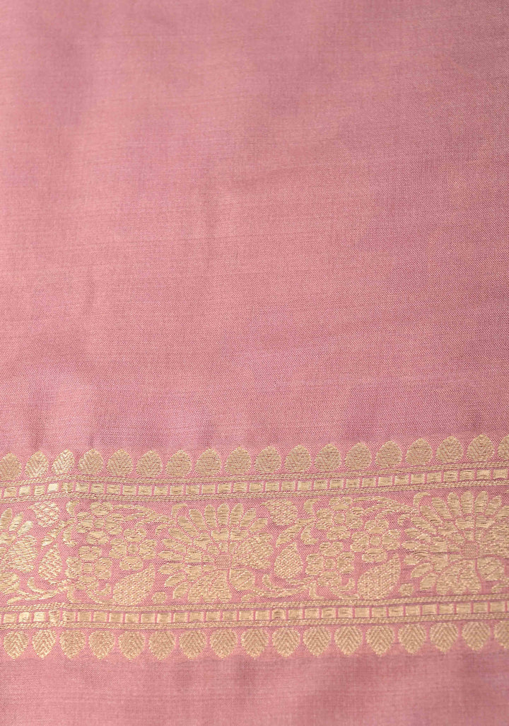 Pale Mauve Blush jaal Banarasi Katan Silk Saree with Zari Border  | SILK MARK CERTIFIED