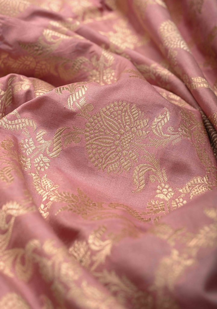 Pale Mauve Blush jaal Banarasi Katan Silk Saree with Zari Border  | SILK MARK CERTIFIED