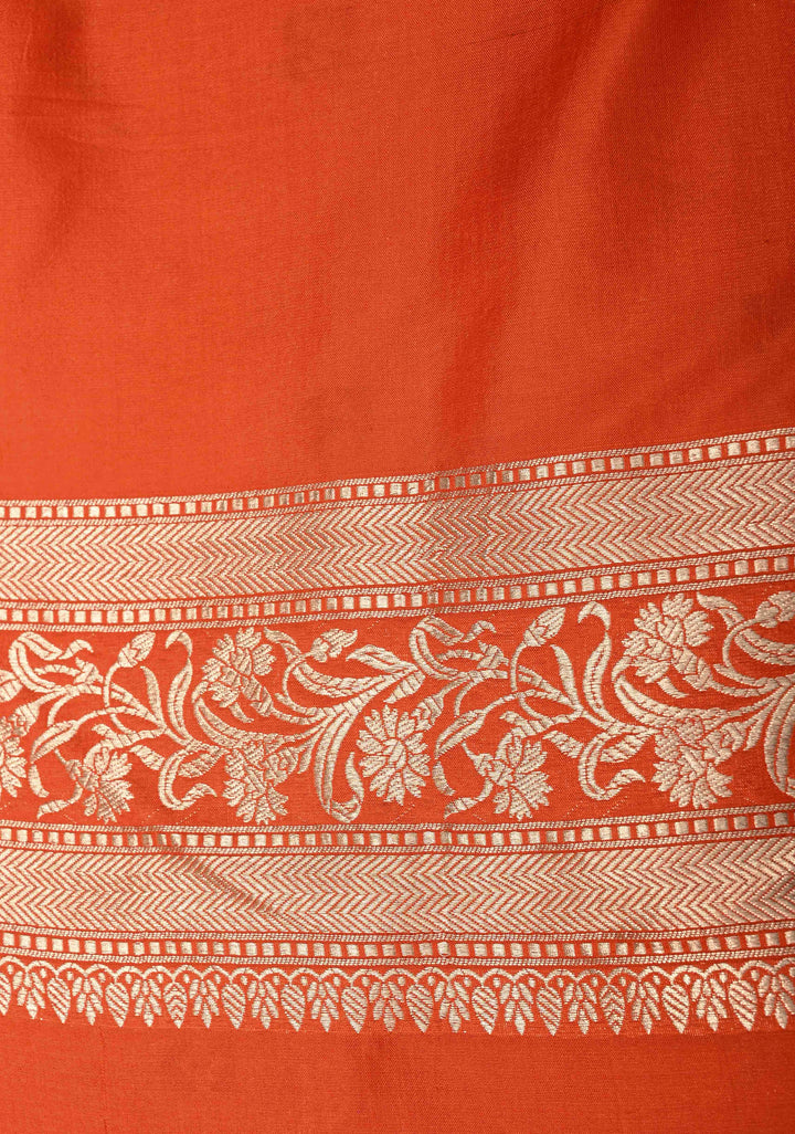 Orange Meenakari Banarasi Floral Jaal Pure Katan Silk Saree with Zari border | SILK MARK CERTIFIED