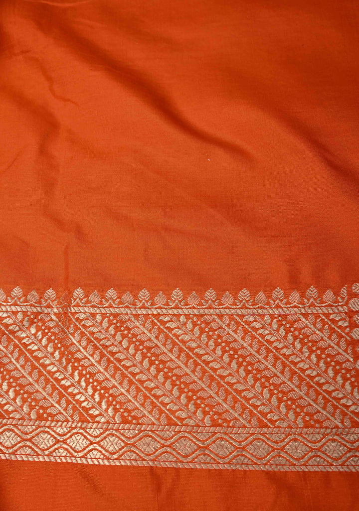 Exquisite Trellis Brocade Jaal Banarasi Katan Silk Saree in Fanta Orange | SILK MARK CERTIFIED