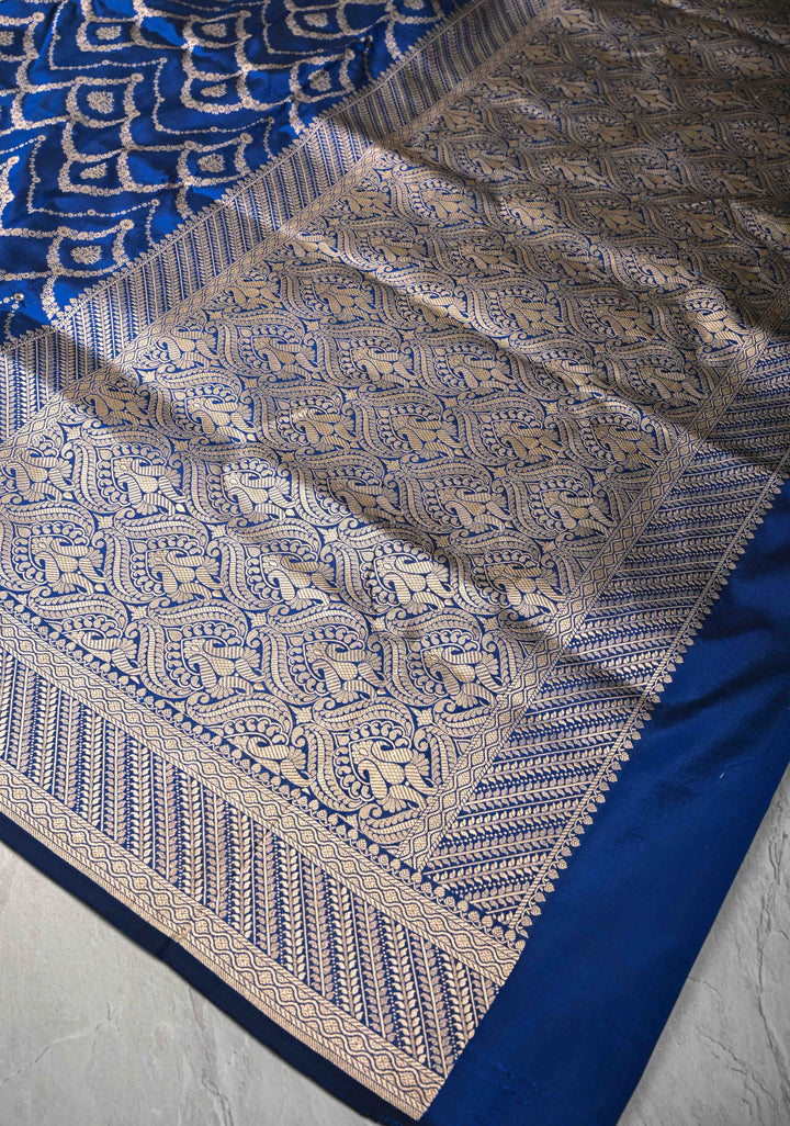 Indigo Banarasi Katan Silk Saree with Trellis Brocade and Zari Borders | SILK MARK CERTIFIED