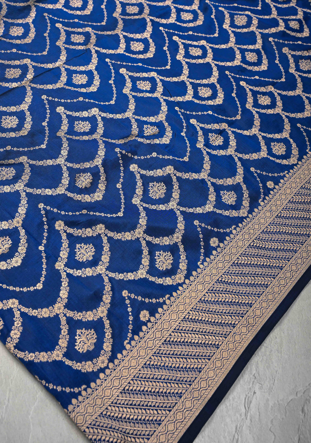 Indigo Banarasi Katan Silk Saree with Trellis Brocade and Zari Borders | SILK MARK CERTIFIED