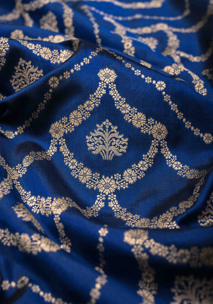 Indigo Banarasi Katan Silk Saree with Trellis Brocade and Zari Borders | SILK MARK CERTIFIED