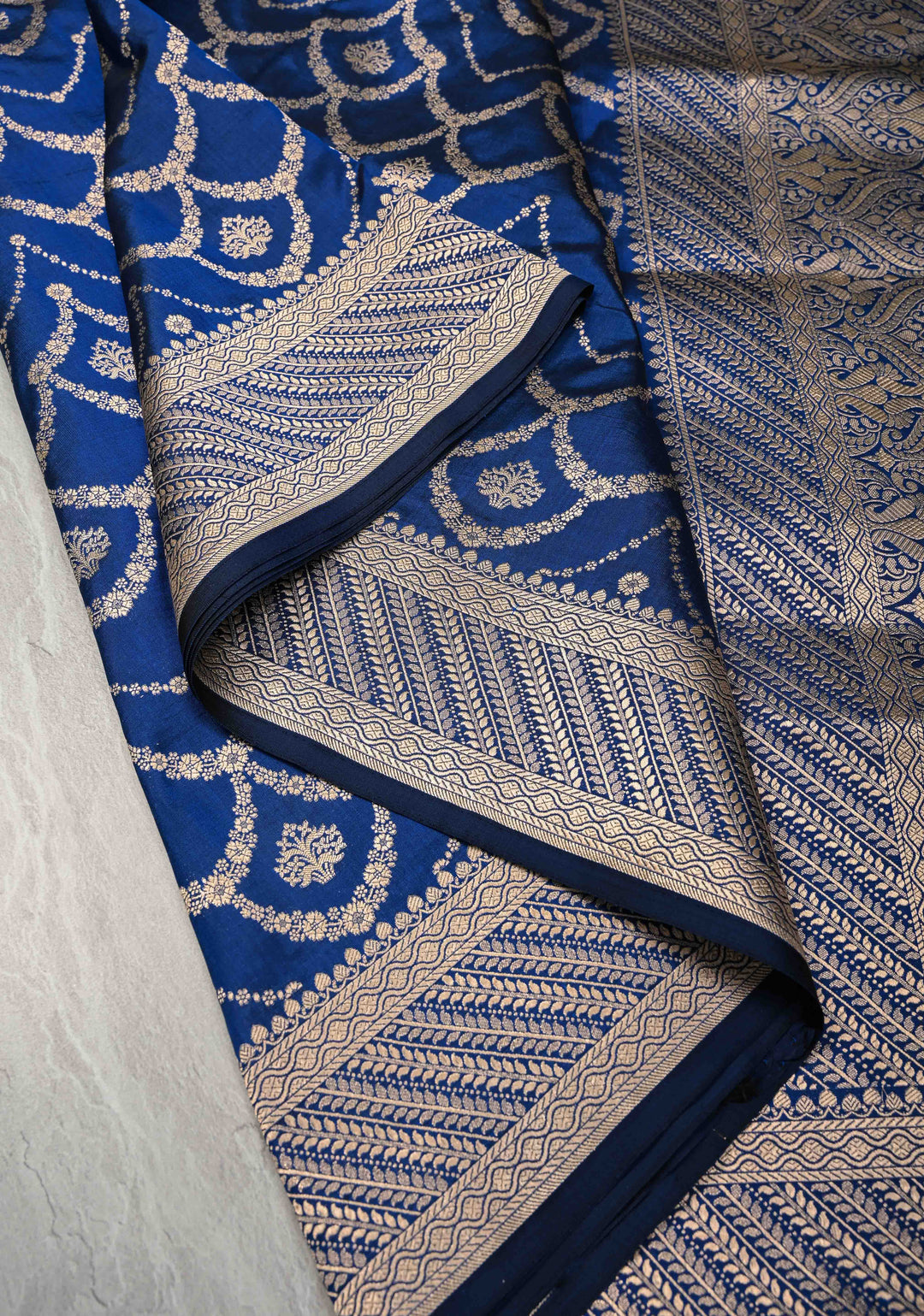 Indigo Banarasi Katan Silk Saree with Trellis Brocade and Zari Borders | SILK MARK CERTIFIED