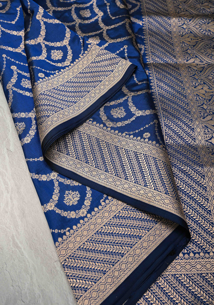 Indigo Banarasi Katan Silk Saree with Trellis Brocade and Zari Borders | SILK MARK CERTIFIED