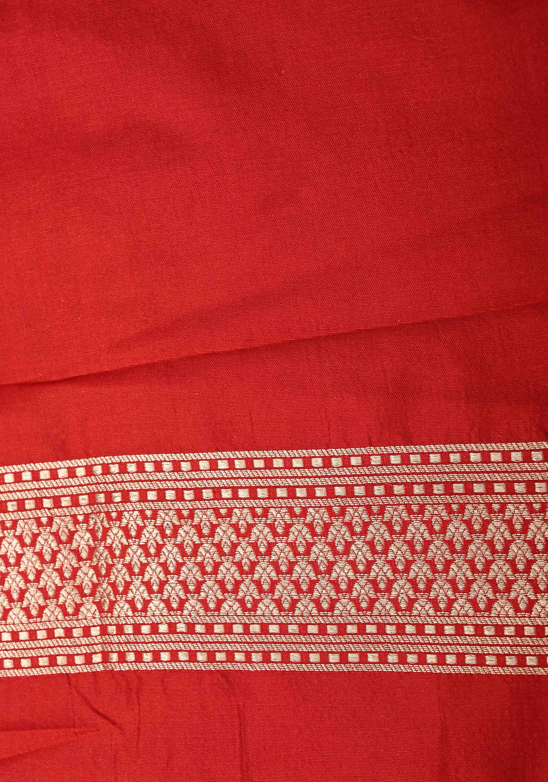 Red jaal Banarasi Katan Silk Saree with Zari Border  | SILK MARK CERTIFIED