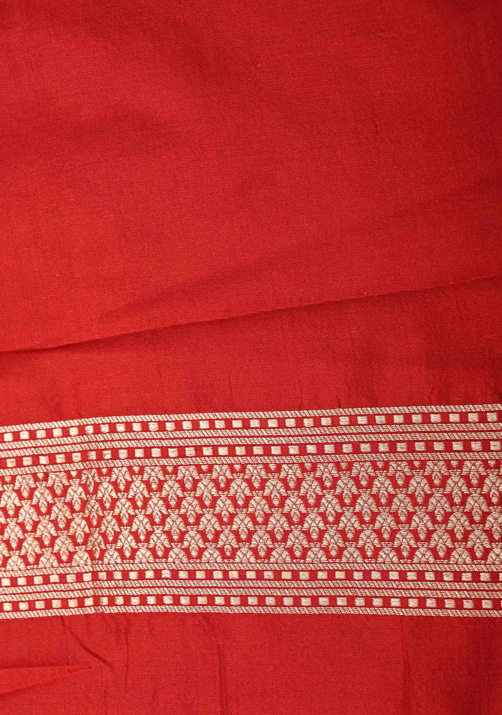 Red jaal Banarasi Katan Silk Saree with Zari Border  | SILK MARK CERTIFIED