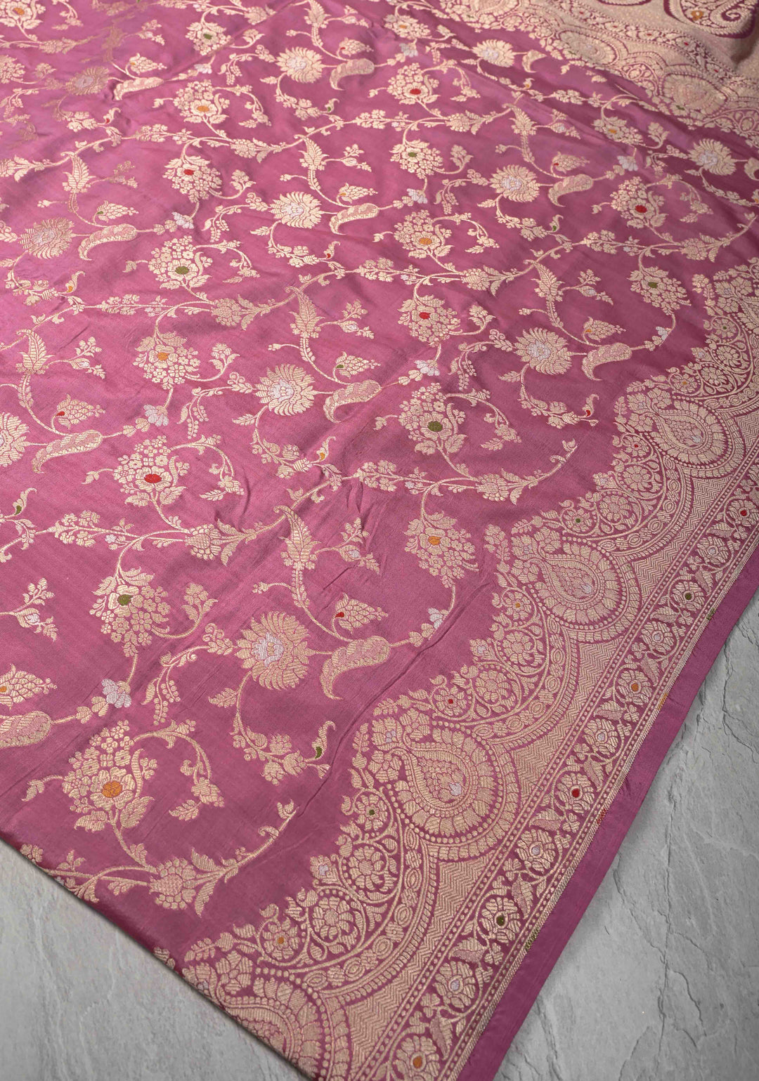 Onion Pink Pure Banarasi Katan Silk Saree with Meenakari Jaal and Scallop Border  | SILK MARK CERTIFIED
