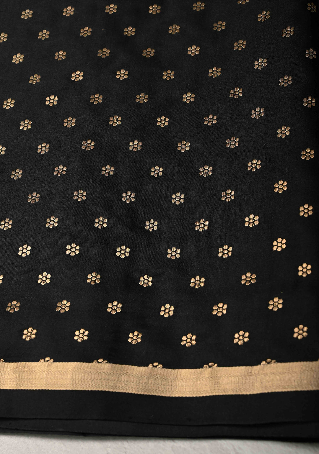 Black Banarasi Mashru Silk Saree with Arches Buttas and Minimal Zari Border | SILK MARK CERTIFIED