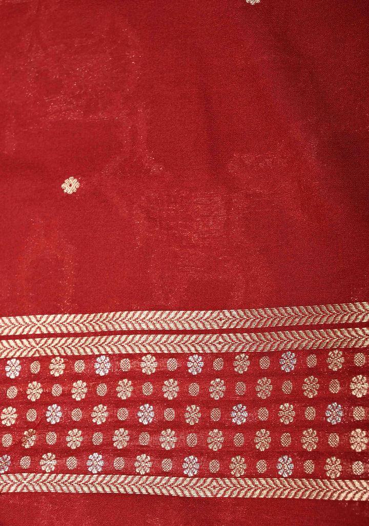 Maroon Semi Silk Saree with Alfi Floral Jaal and Zari Border