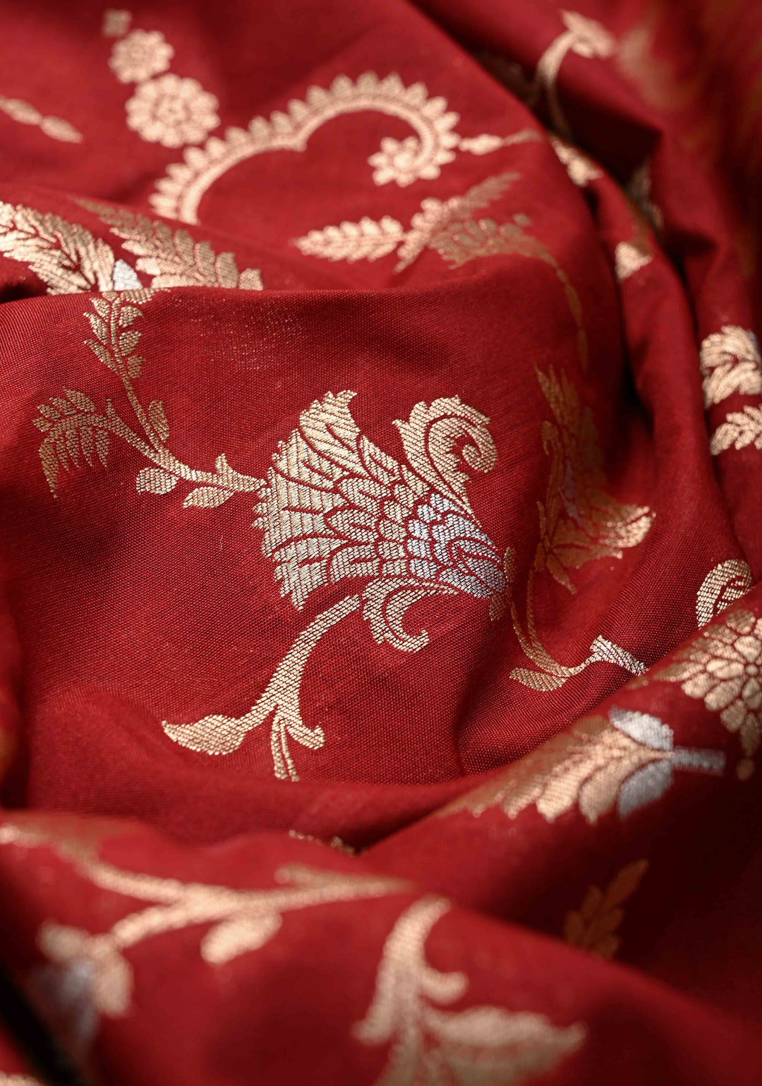 Maroon Semi Silk Saree with Alfi Floral Jaal and Zari Border