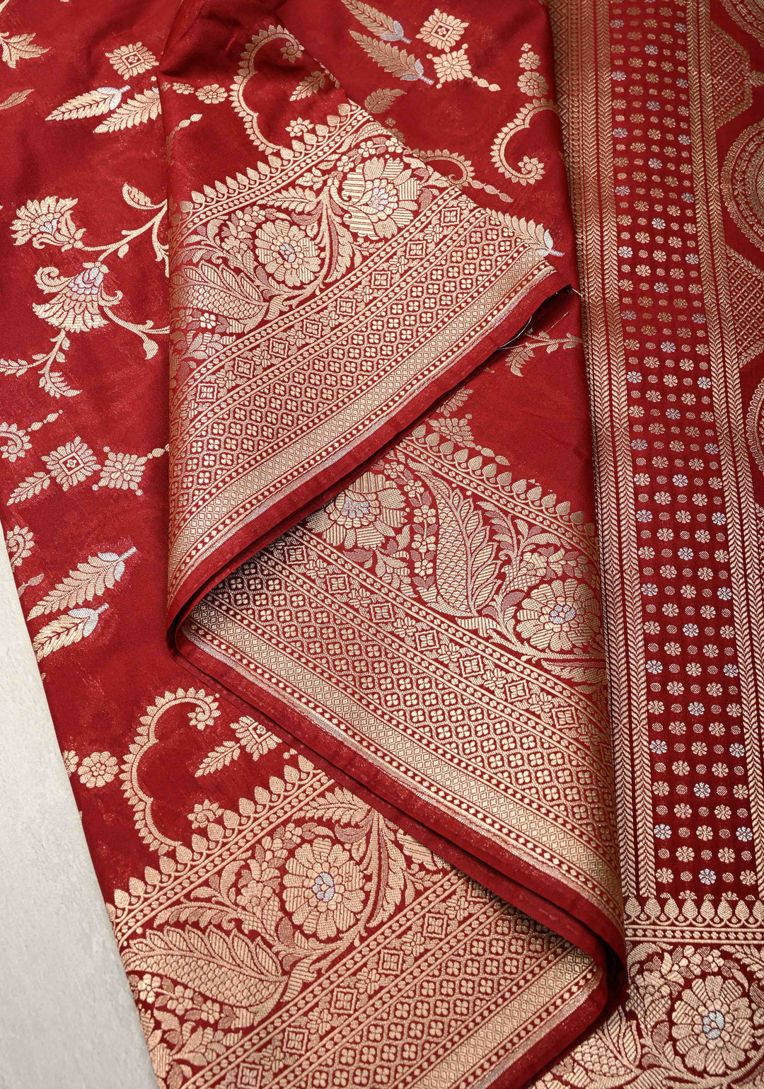 Maroon Semi Silk Saree with Alfi Floral Jaal and Zari Border