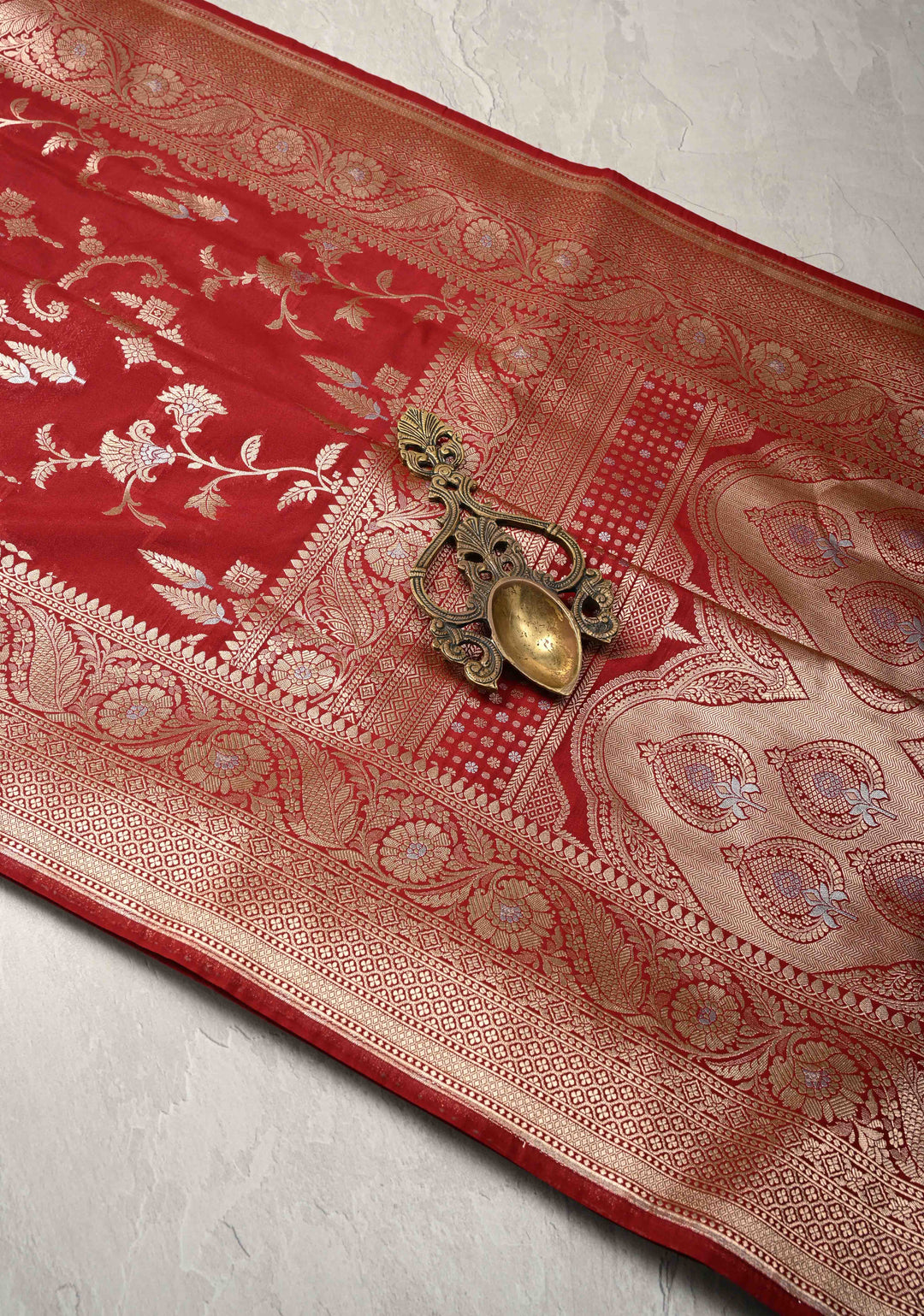 Maroon Semi Silk Saree with Alfi Floral Jaal and Zari Border