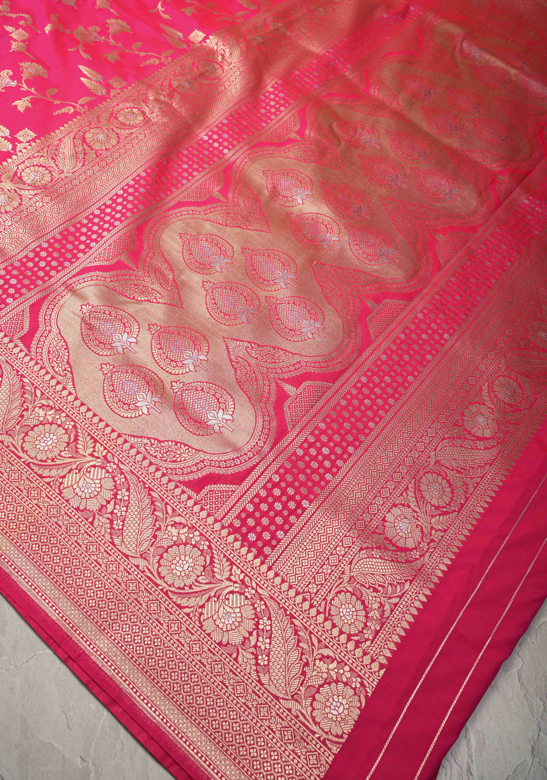 Amaranth Semi Silk Saree with Alfi Floral Jaal and Zari Border