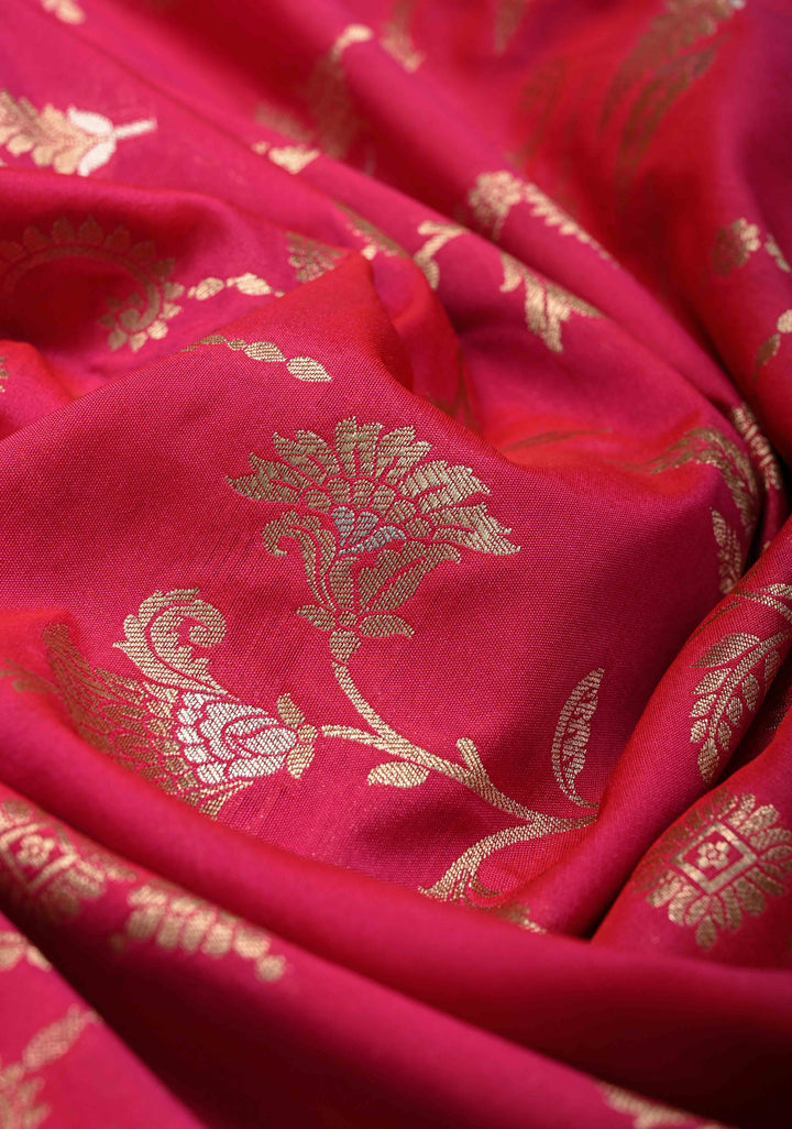 Amaranth Semi Silk Saree with Alfi Floral Jaal and Zari Border