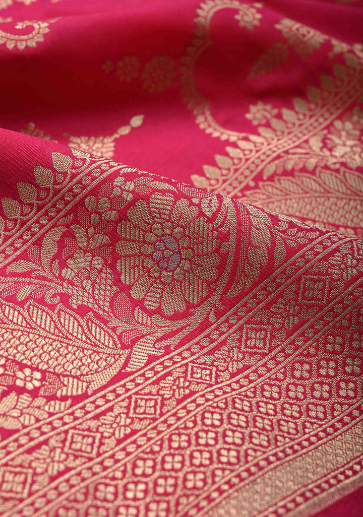 Amaranth Semi Silk Saree with Alfi Floral Jaal and Zari Border
