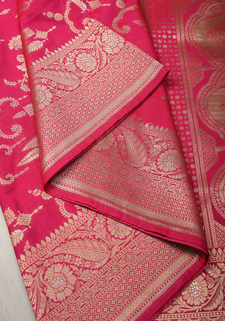 Amaranth Semi Silk Saree with Alfi Floral Jaal and Zari Border