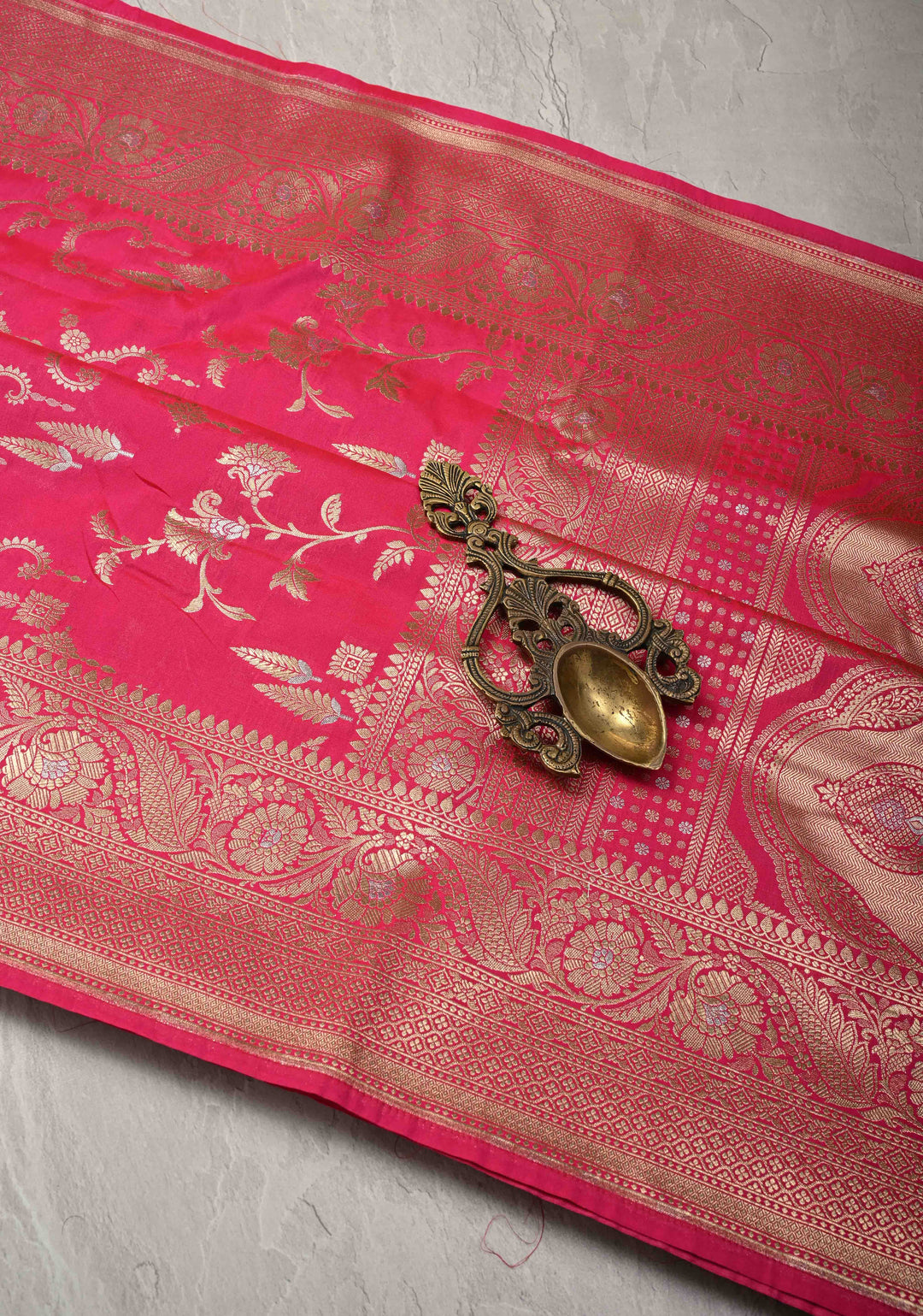 Amaranth Semi Silk Saree with Alfi Floral Jaal and Zari Border