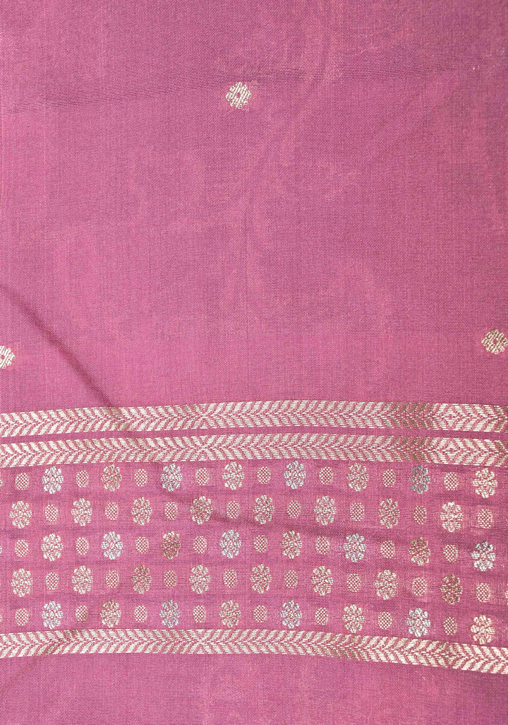 Onion Pink Semi Silk Saree with Alfi Floral Jaal and Zari Border