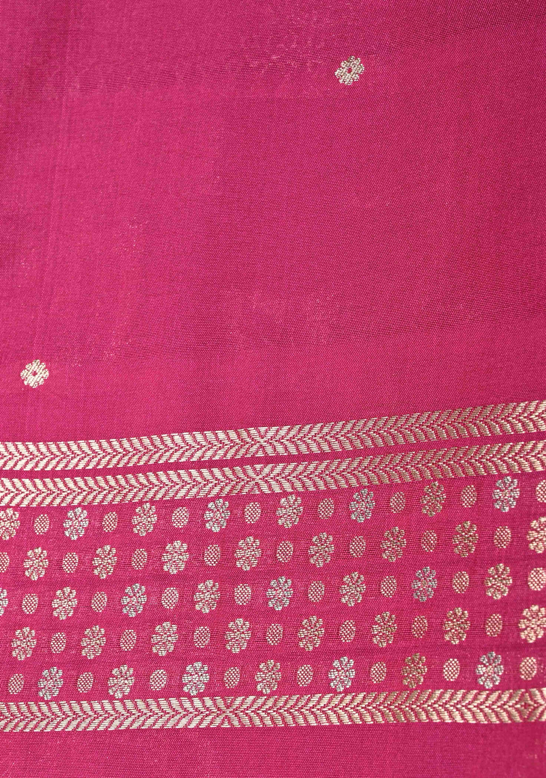 Raspberry Pink Semi Silk Saree with Alfi Floral Jaal and Zari Border