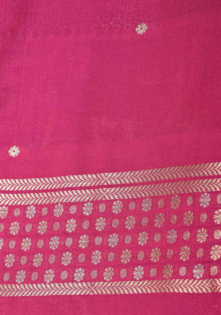 Raspberry Pink Semi Silk Saree with Alfi Floral Jaal and Zari Border