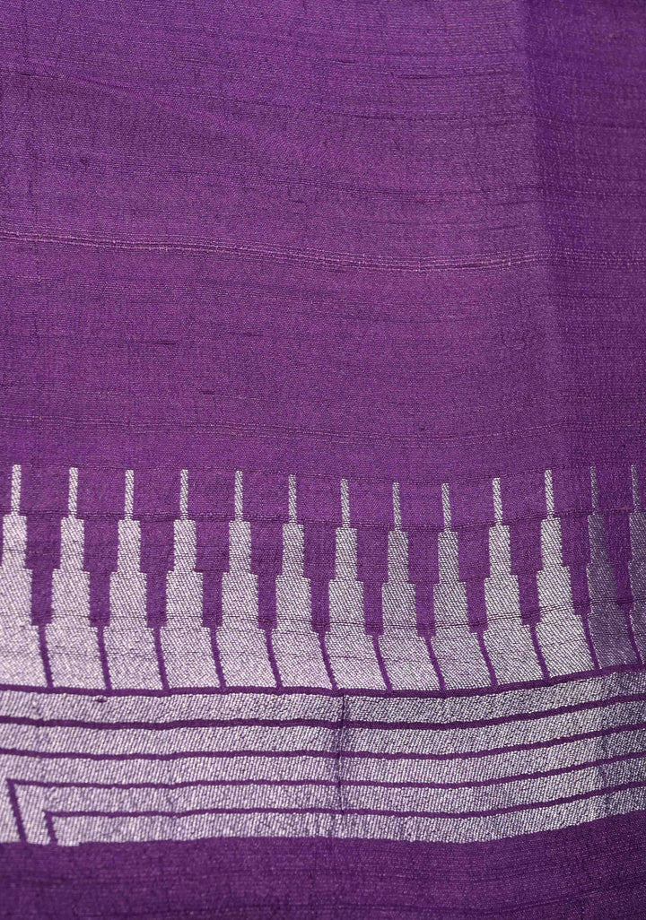 Exquisite Purple Banarasi Tussar Georgette Saree with Brush Dye Floral Design and Zari Temple Border | SILK MARK CERTIFIED