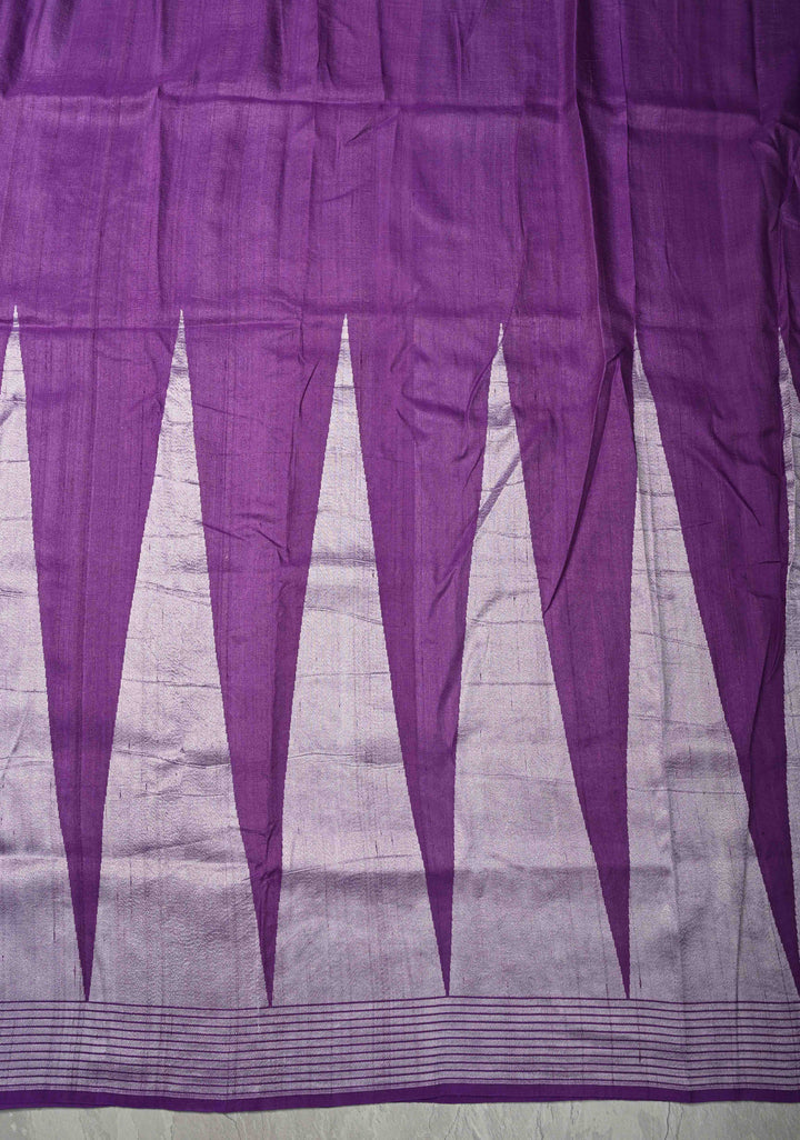 Exquisite Purple Banarasi Tussar Georgette Saree with Brush Dye Floral Design and Zari Temple Border | SILK MARK CERTIFIED